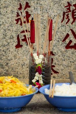 ancestor veneration, joss stick, food